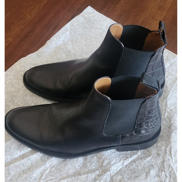 Taft Hiro Black Leather Chelsea Boots Ankle Crocodile Accents Sz 39.5‎ - Picture 5 of 6